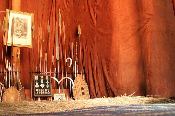 Royal regalia inside Muzibu Azaala Mpanga, Kasubi Royal Tombs, before the 2010 fire